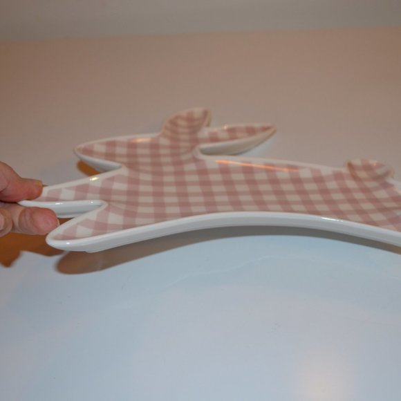 Meri Meri Holiday Easter Dish Shape of Bunny White Pink Crossing lines Pattern - Picture 3 of 5